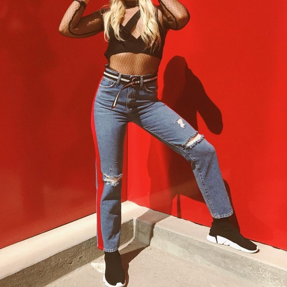 Red stripped boyfriend jeans - Picture 1 of 5